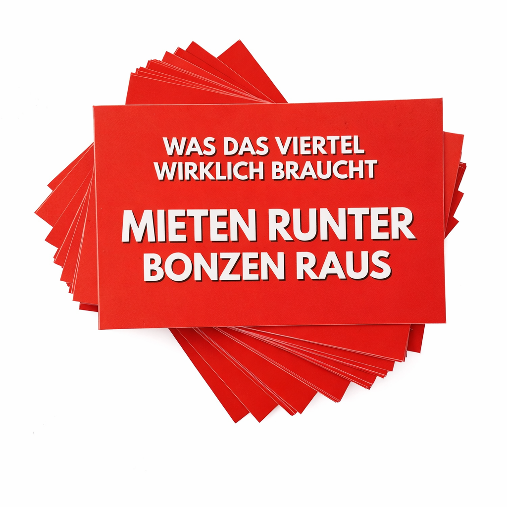 Aufkleber gegen Gentrifizierung - Mieten runter Bonzen raus (20 St&uuml;ck); 7 x 5 cm